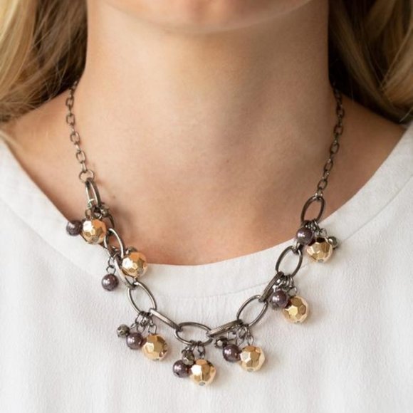 3/$20 Paparazzi Malibu Movement Gunmetal Bead Necklace and Earring Set